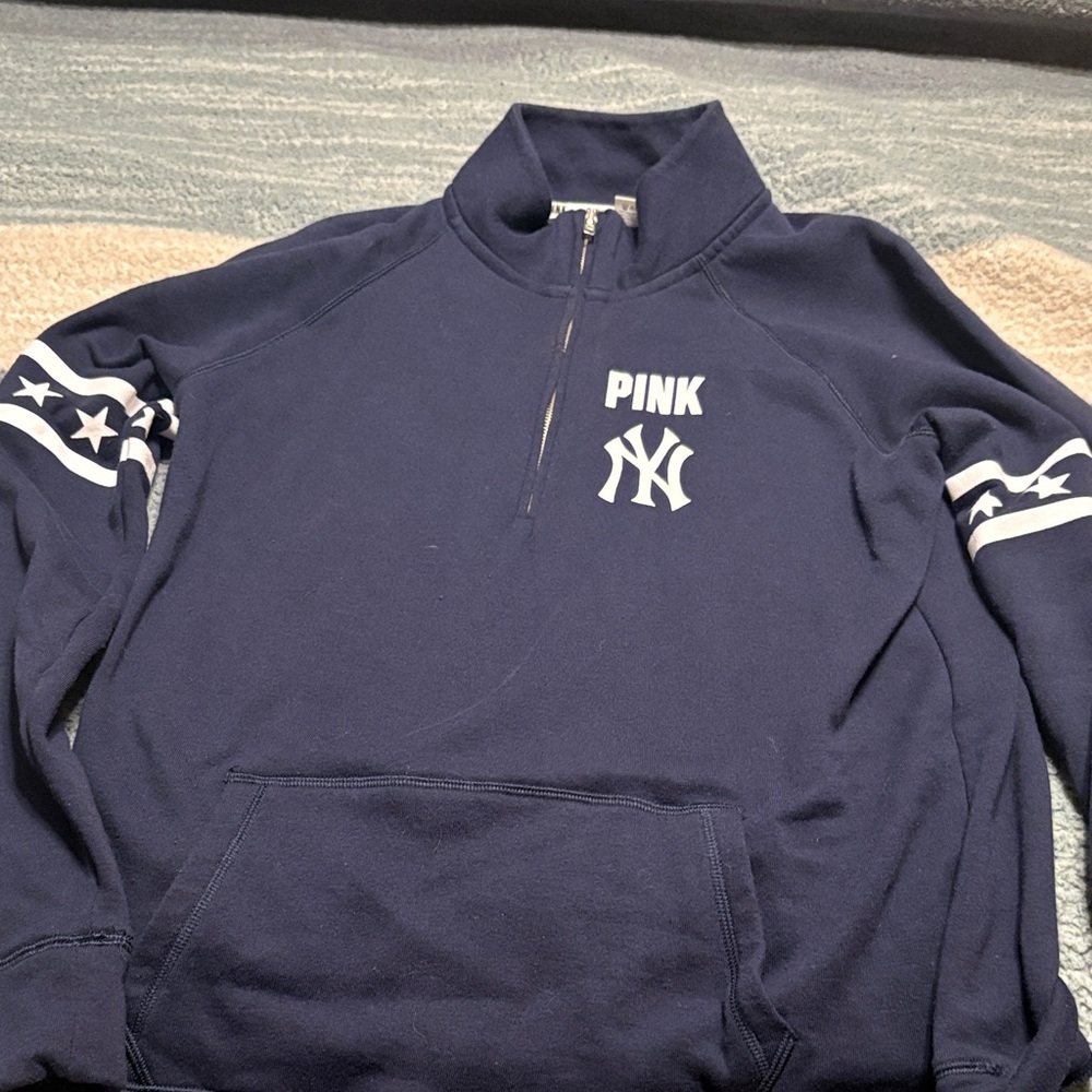 Navy Half-Zip Sweatshirt with White Accents